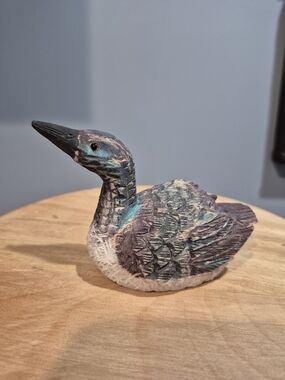 Vintage Hand Carved Wooden Loon Figurine Cabin Folk Art Decoy